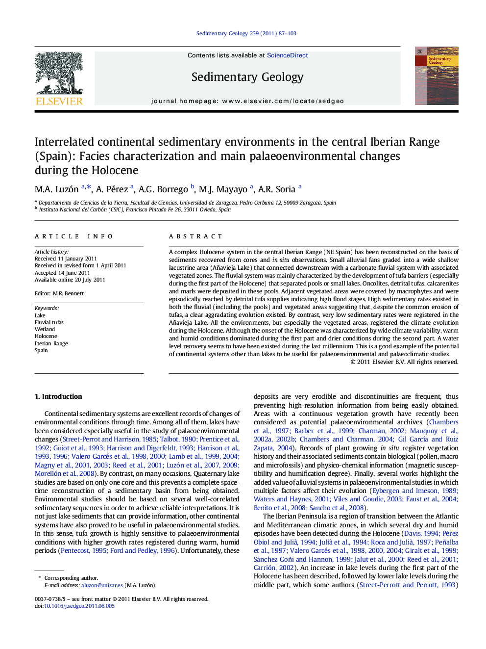 Interrelated continental sedimentary environments in the central Iberian Range (Spain): Facies characterization and main palaeoenvironmental changes during the Holocene