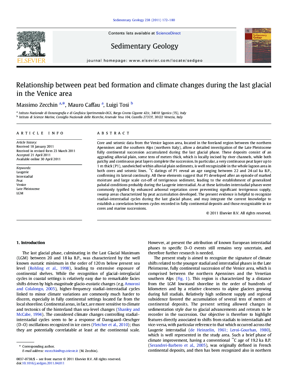 Relationship between peat bed formation and climate changes during the last glacial in the Venice area