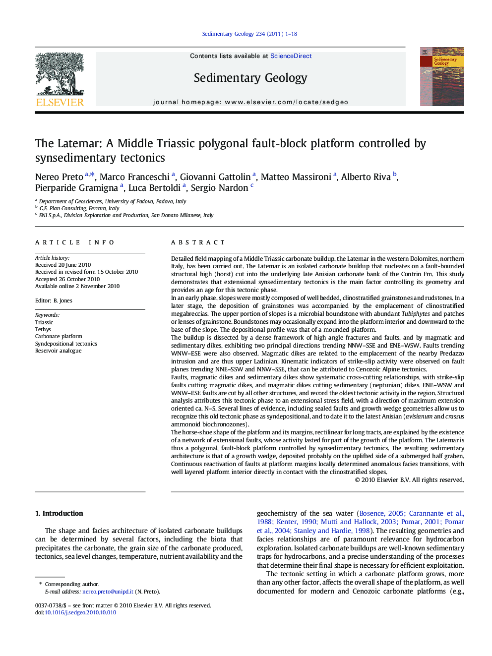 The Latemar: A Middle Triassic polygonal fault-block platform controlled by synsedimentary tectonics