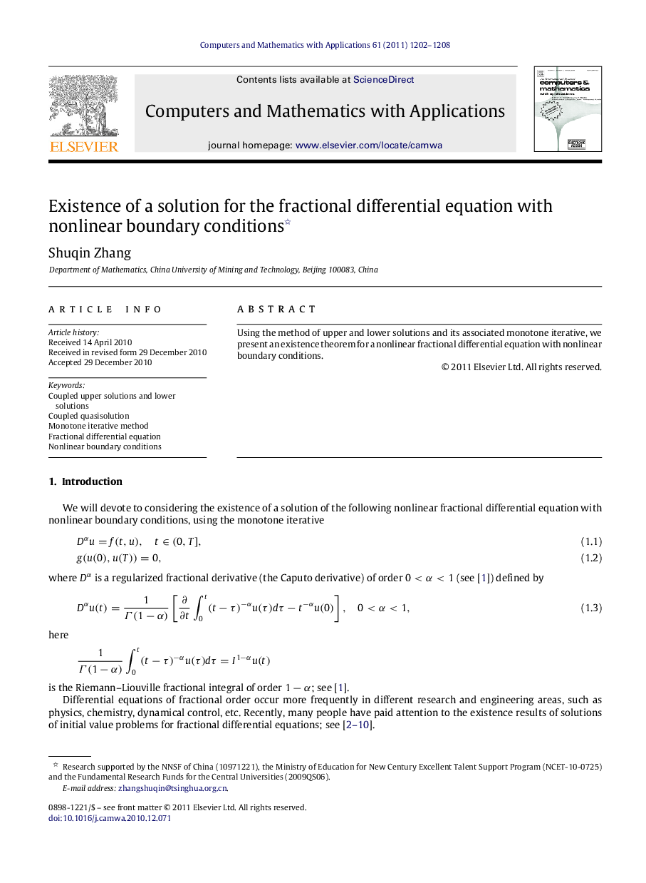 Existence of a solution for the fractional differential equation with nonlinear boundary conditions 