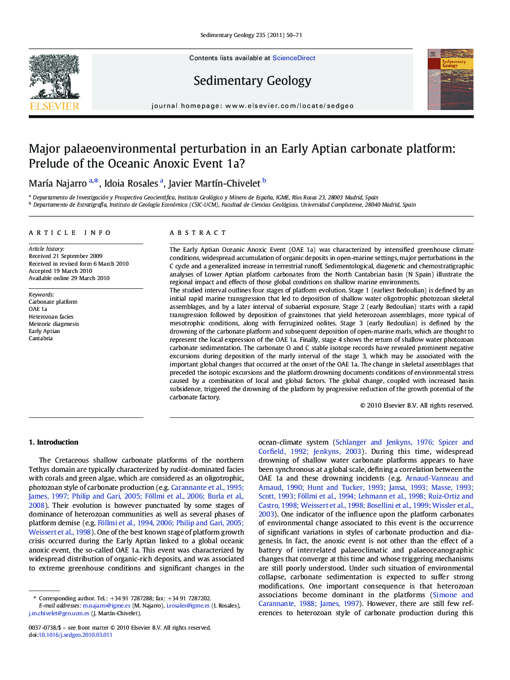 Major palaeoenvironmental perturbation in an Early Aptian carbonate platform: Prelude of the Oceanic Anoxic Event 1a?