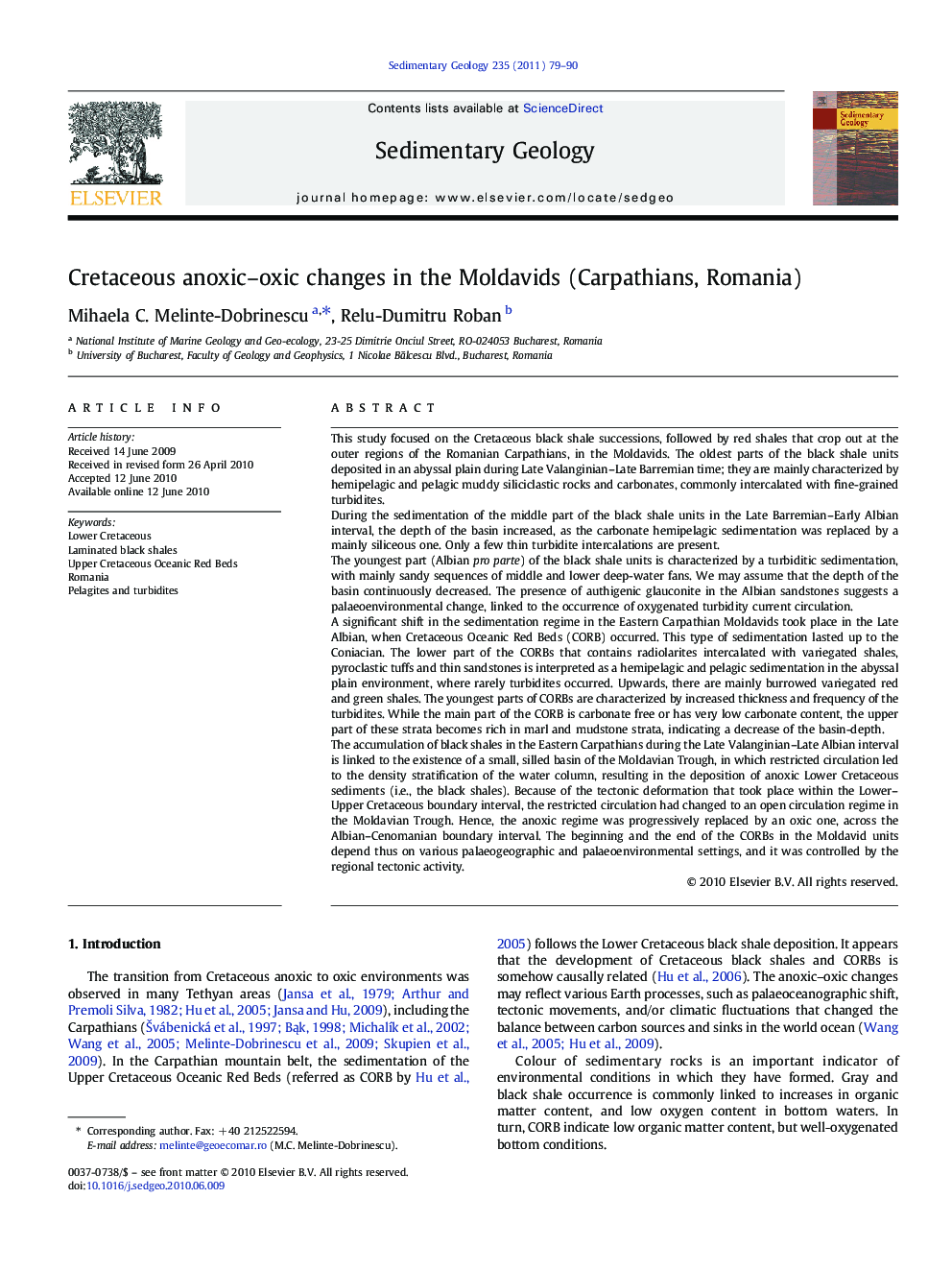 Cretaceous anoxic–oxic changes in the Moldavids (Carpathians, Romania)