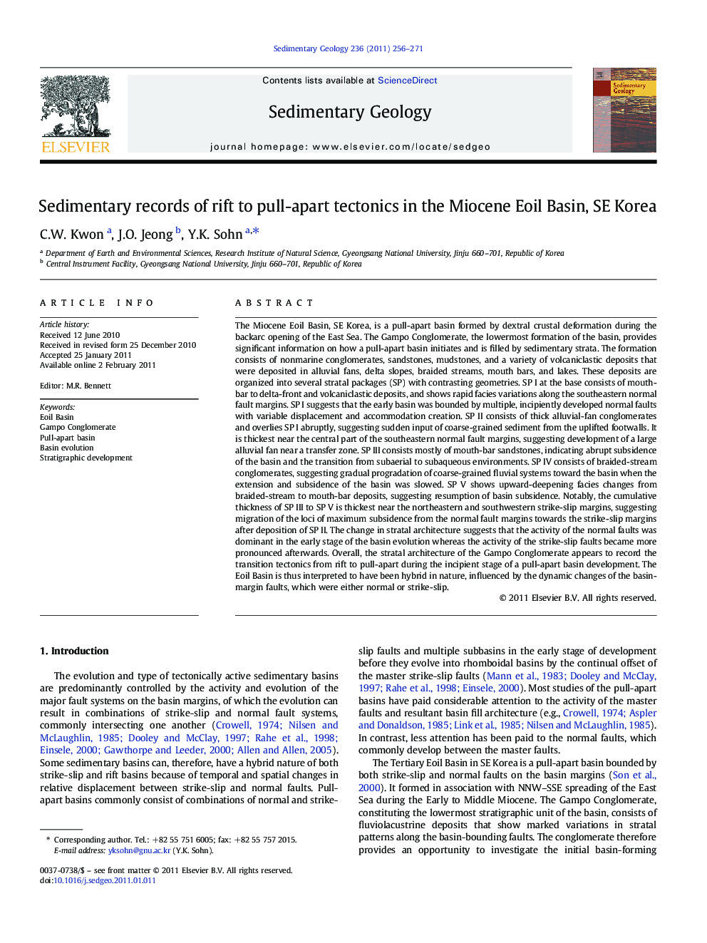 Sedimentary records of rift to pull-apart tectonics in the Miocene Eoil Basin, SE Korea