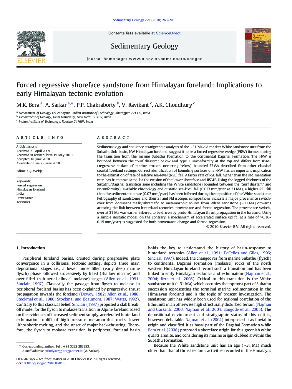 Forced regressive shoreface sandstone from Himalayan foreland: Implications to early Himalayan tectonic evolution