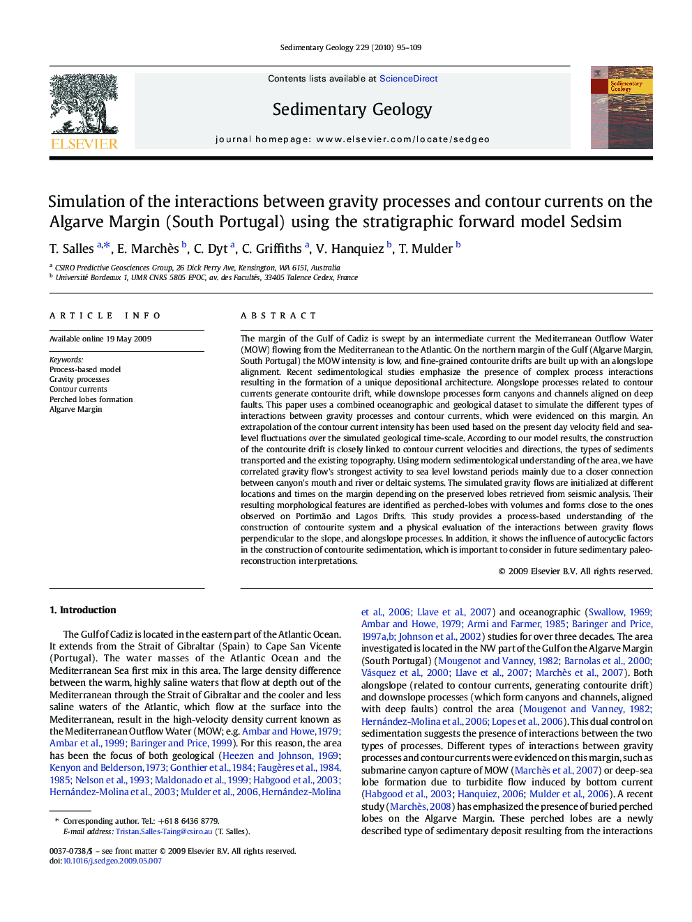 Simulation of the interactions between gravity processes and contour currents on the Algarve Margin (South Portugal) using the stratigraphic forward model Sedsim