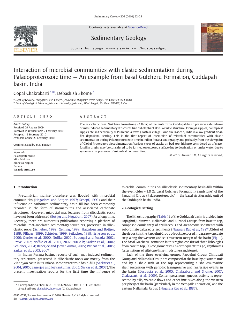 Interaction of microbial communities with clastic sedimentation during Palaeoproterozoic time — An example from basal Gulcheru Formation, Cuddapah basin, India