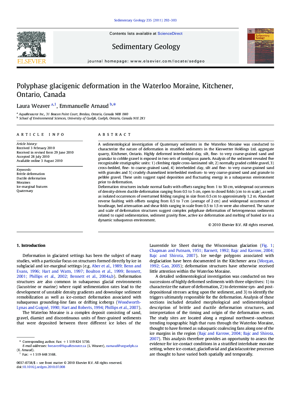 Polyphase glacigenic deformation in the Waterloo Moraine, Kitchener, Ontario, Canada