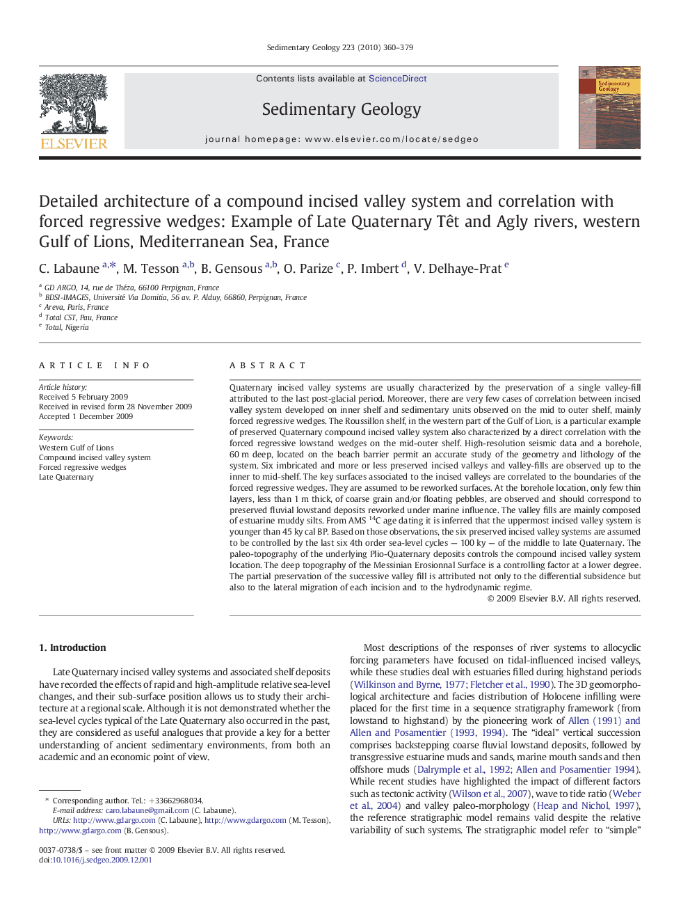 Detailed architecture of a compound incised valley system and correlation with forced regressive wedges: Example of Late Quaternary Têt and Agly rivers, western Gulf of Lions, Mediterranean Sea, France