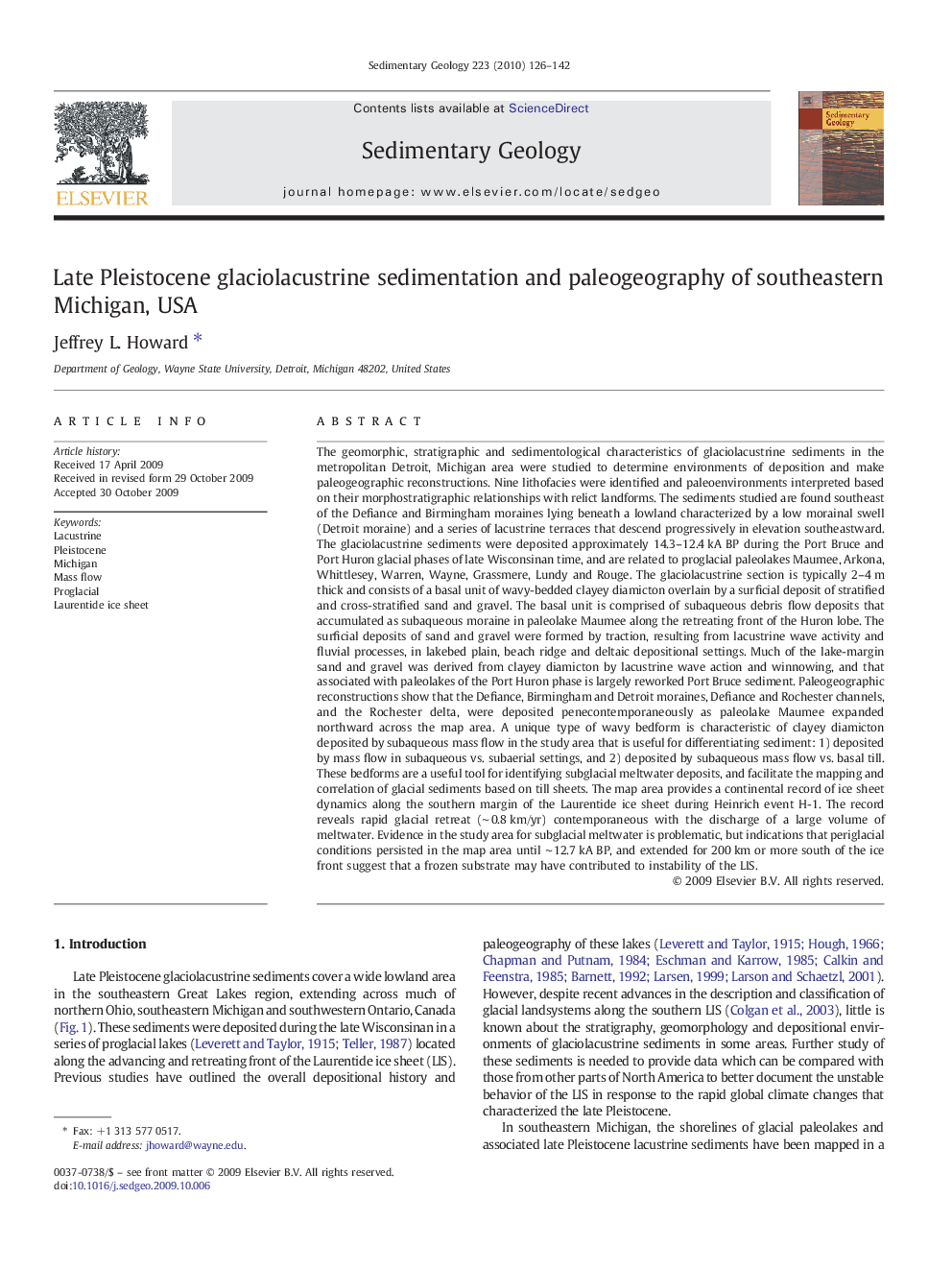 Late Pleistocene glaciolacustrine sedimentation and paleogeography of southeastern Michigan, USA