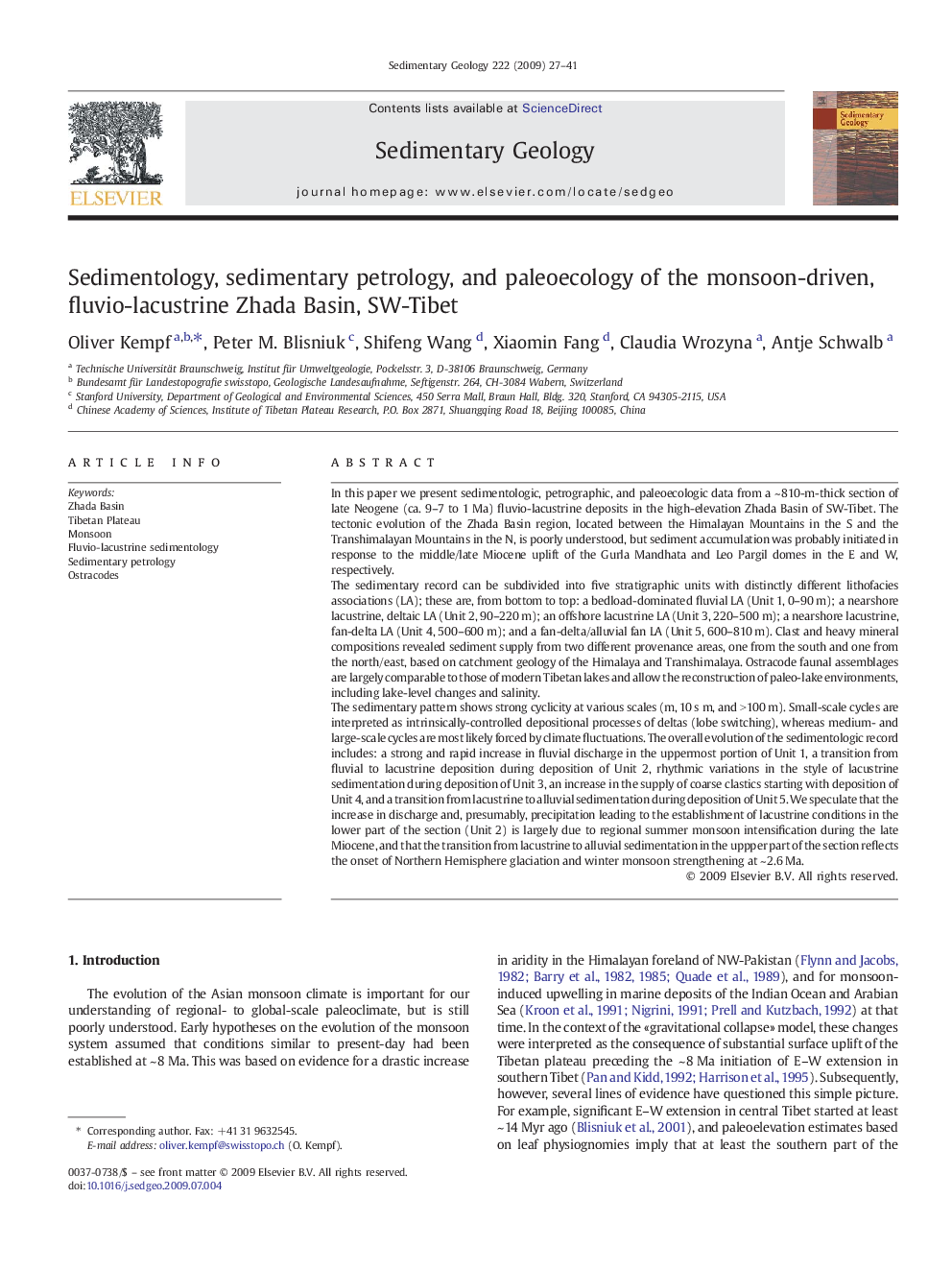 Sedimentology, sedimentary petrology, and paleoecology of the monsoon-driven, fluvio-lacustrine Zhada Basin, SW-Tibet