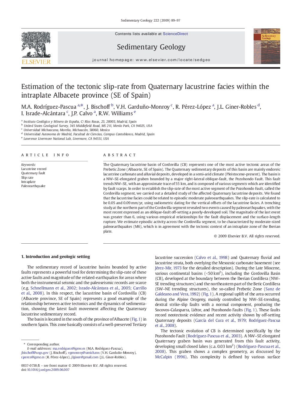 Estimation of the tectonic slip-rate from Quaternary lacustrine facies within the intraplate Albacete province (SE of Spain)