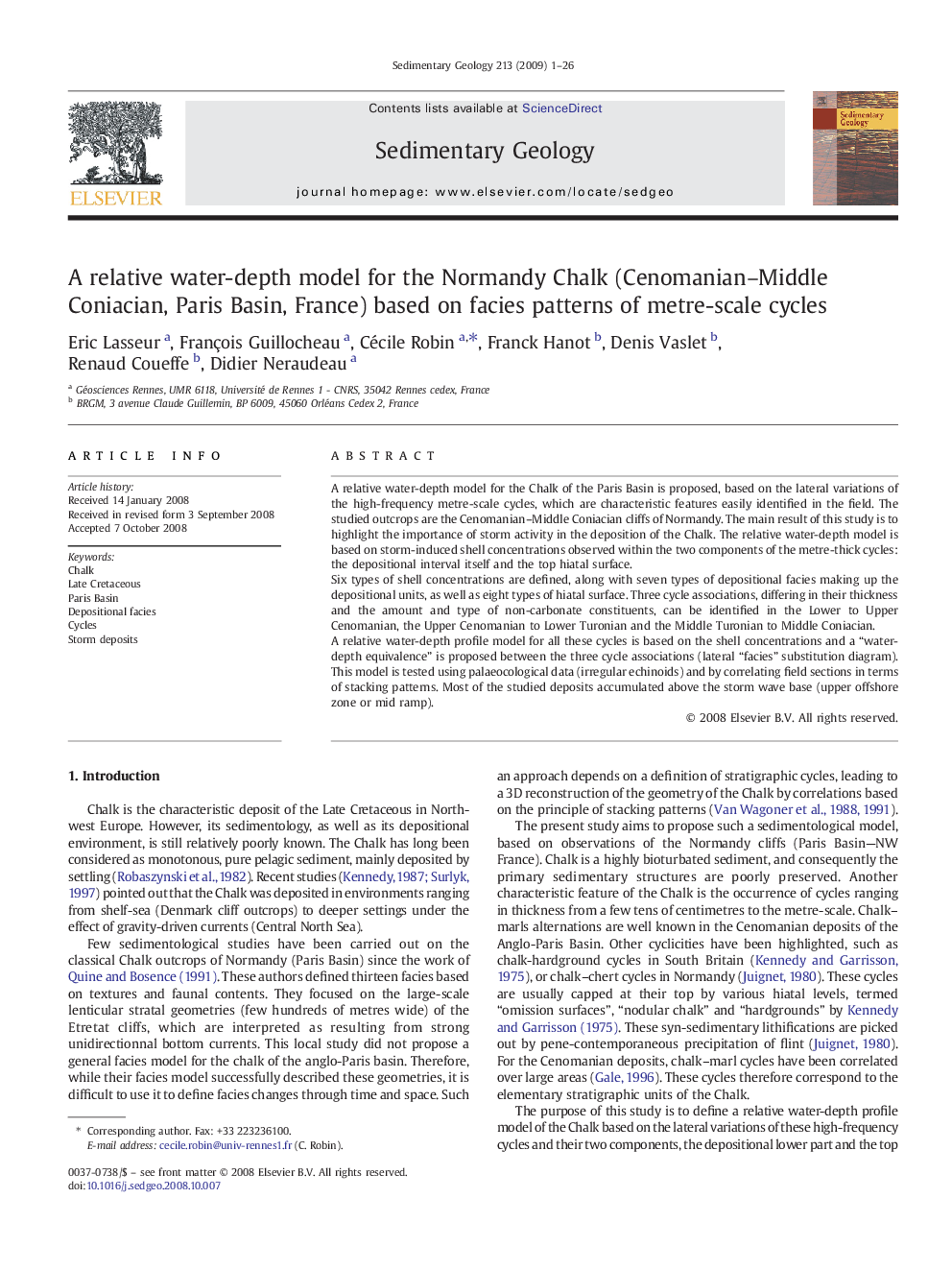 A relative water-depth model for the Normandy Chalk (Cenomanian–Middle Coniacian, Paris Basin, France) based on facies patterns of metre-scale cycles