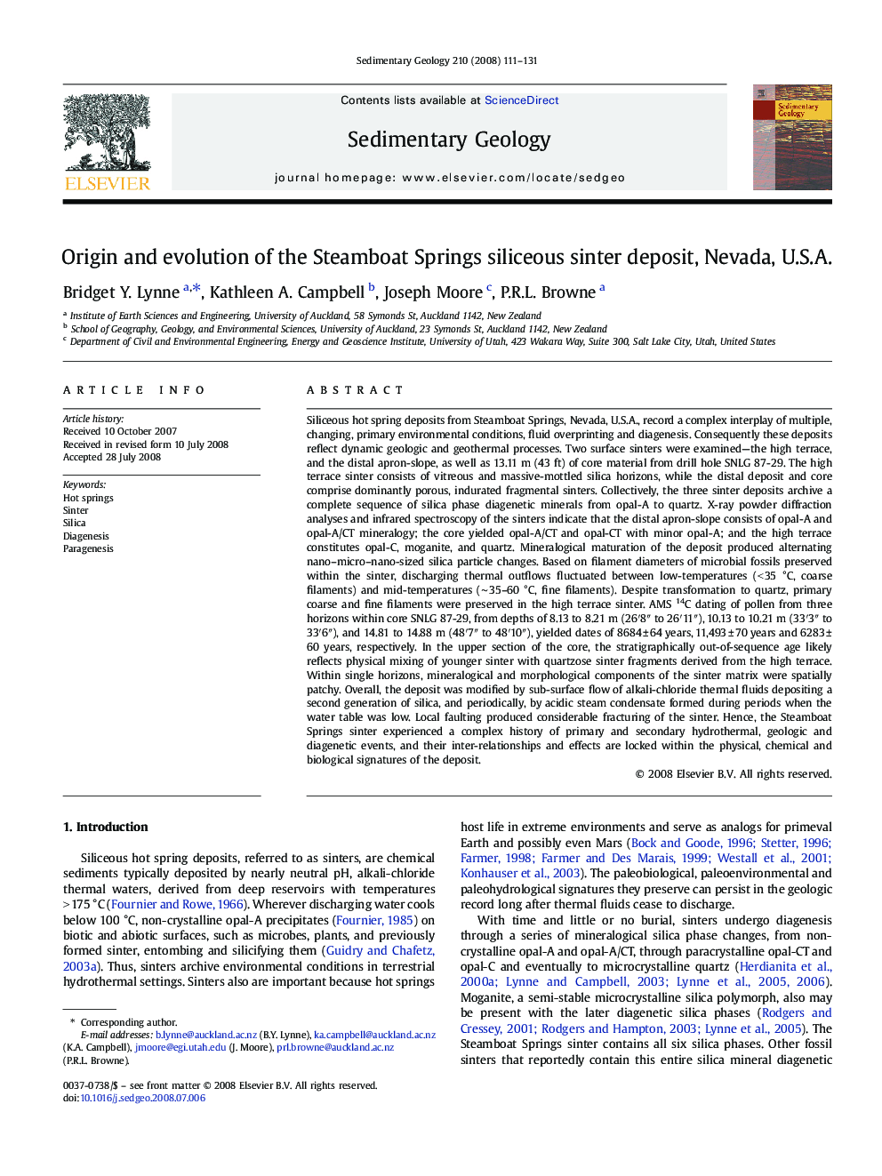 Origin and evolution of the Steamboat Springs siliceous sinter deposit, Nevada, U.S.A.
