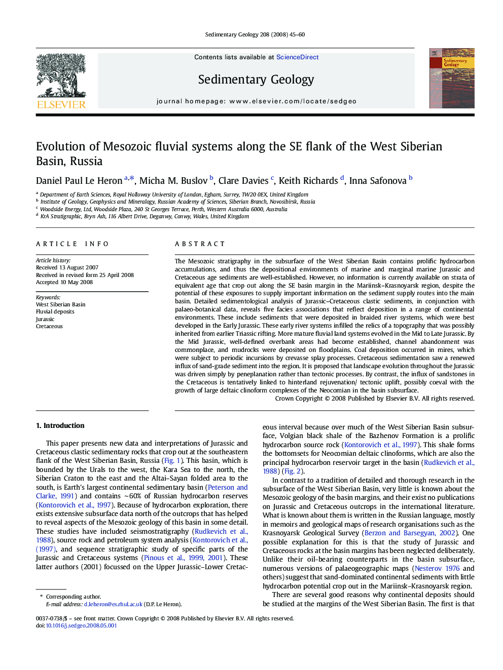 Evolution of Mesozoic fluvial systems along the SE flank of the West Siberian Basin, Russia