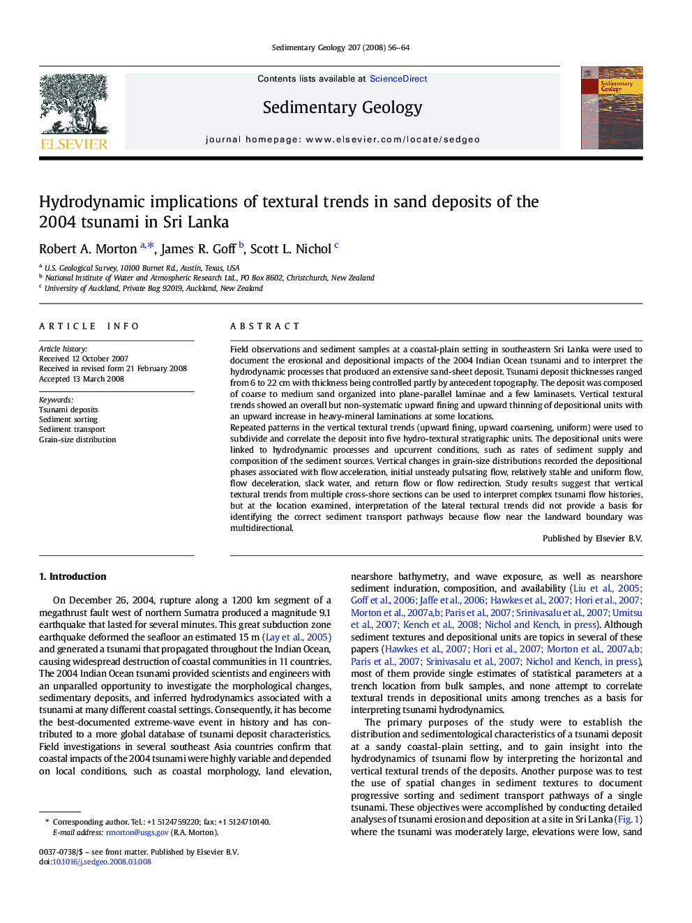 Hydrodynamic implications of textural trends in sand deposits of the 2004 tsunami in Sri Lanka