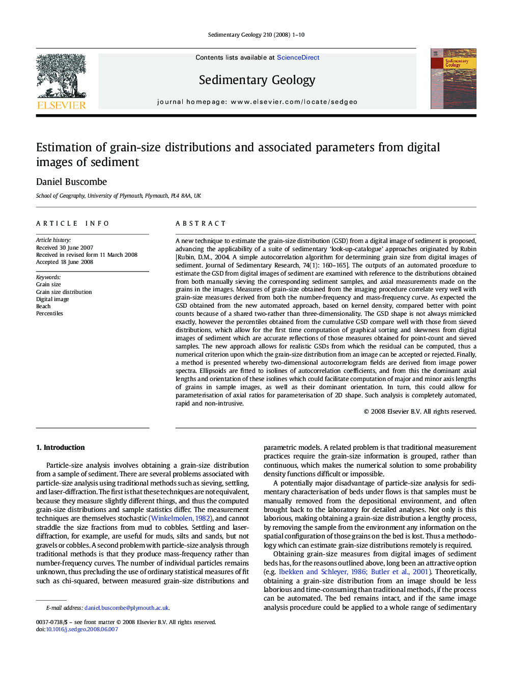 Estimation of grain-size distributions and associated parameters from digital images of sediment