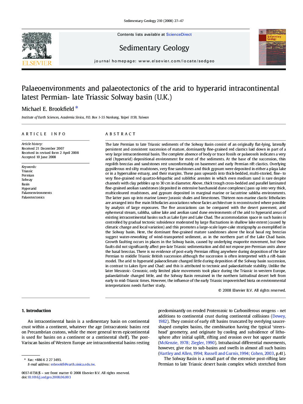 Palaeoenvironments and palaeotectonics of the arid to hyperarid intracontinental latest Permian- late Triassic Solway basin (U.K.)