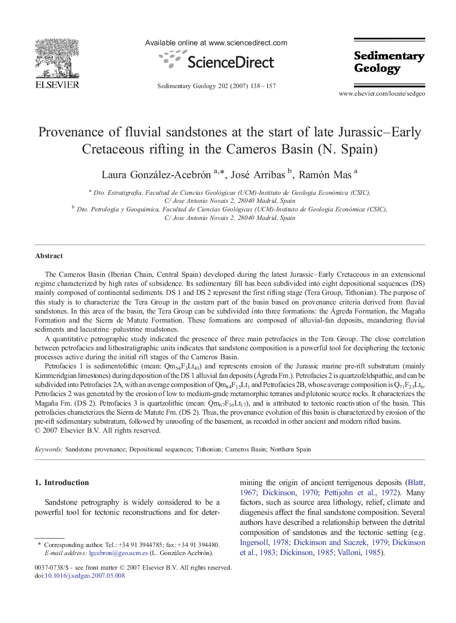 Provenance of fluvial sandstones at the start of late Jurassic–Early Cretaceous rifting in the Cameros Basin (N. Spain)