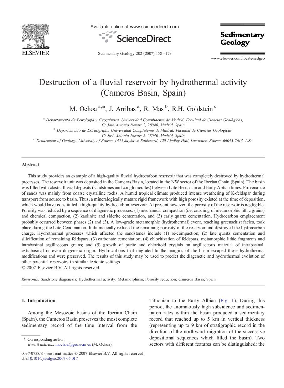 Destruction of a fluvial reservoir by hydrothermal activity (Cameros Basin, Spain)