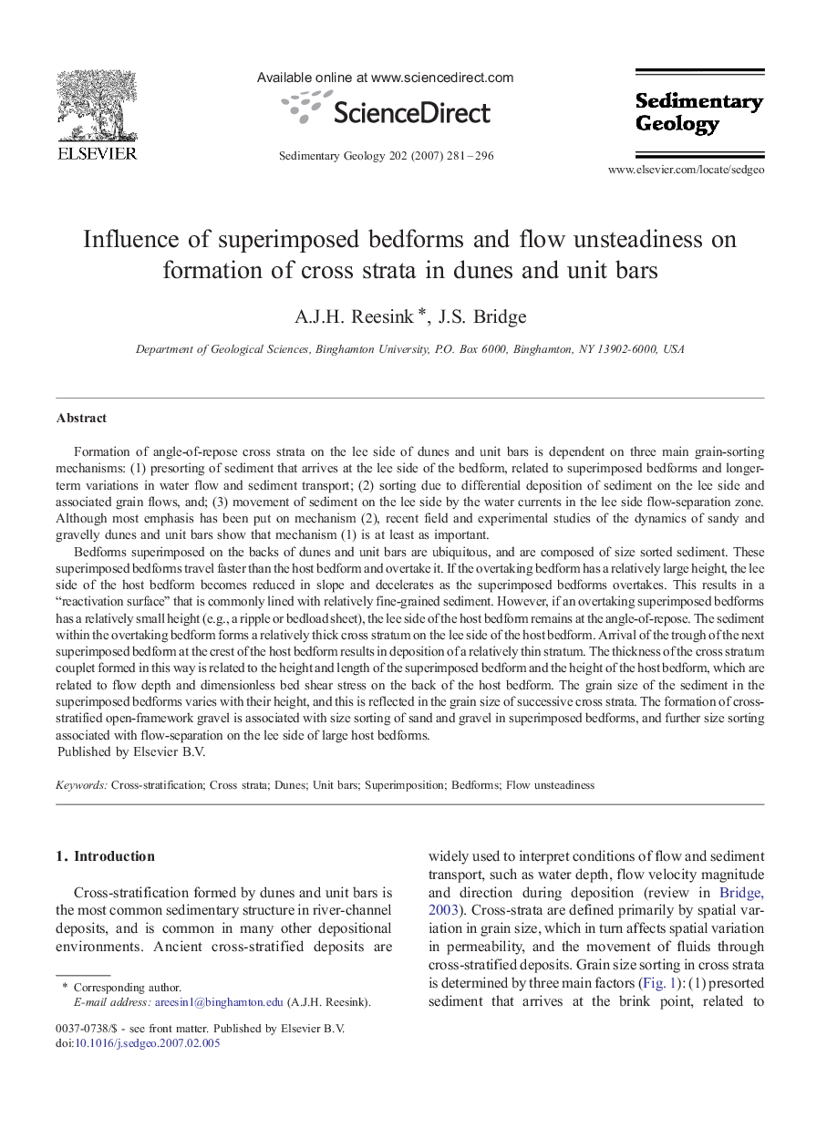 Influence of superimposed bedforms and flow unsteadiness on formation of cross strata in dunes and unit bars