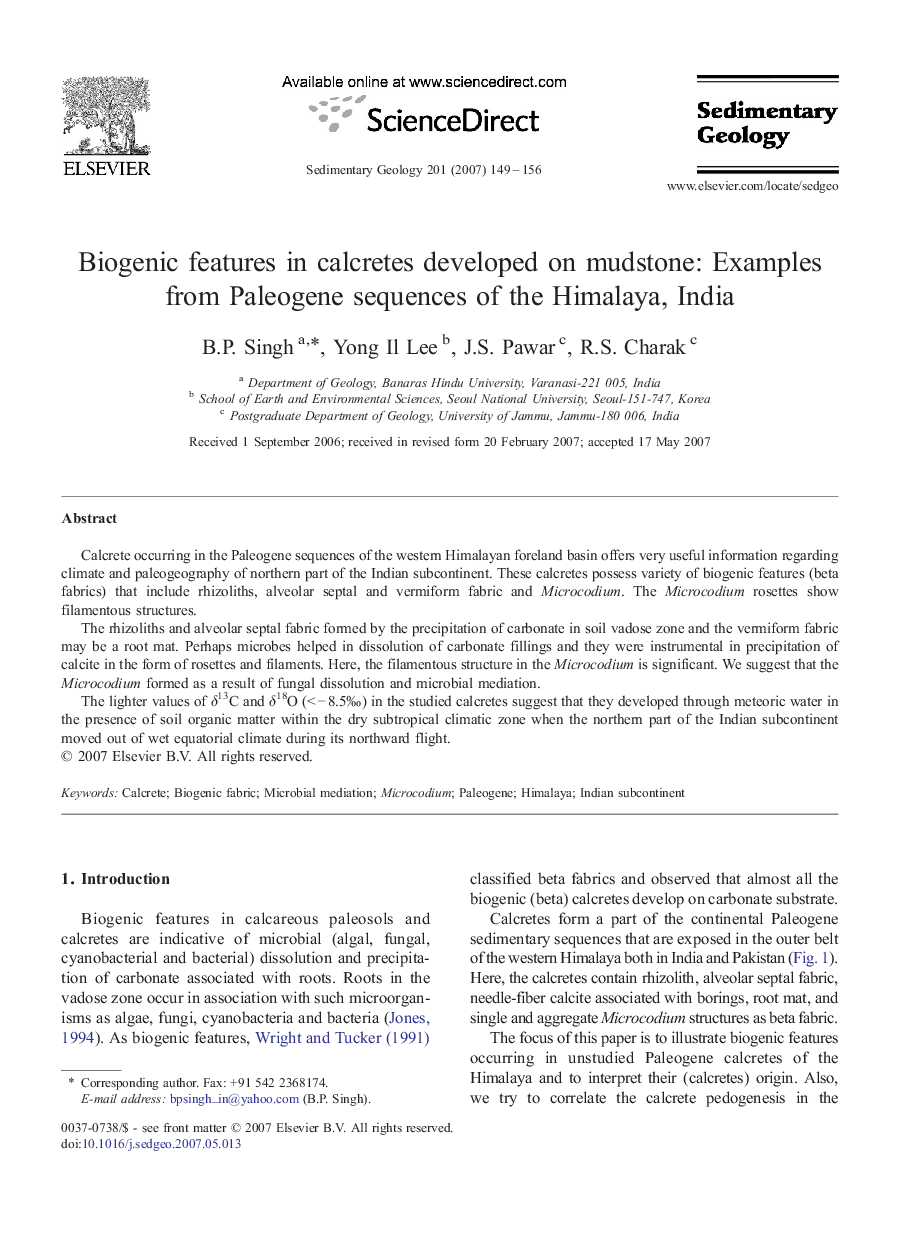 Biogenic features in calcretes developed on mudstone: Examples from Paleogene sequences of the Himalaya, India