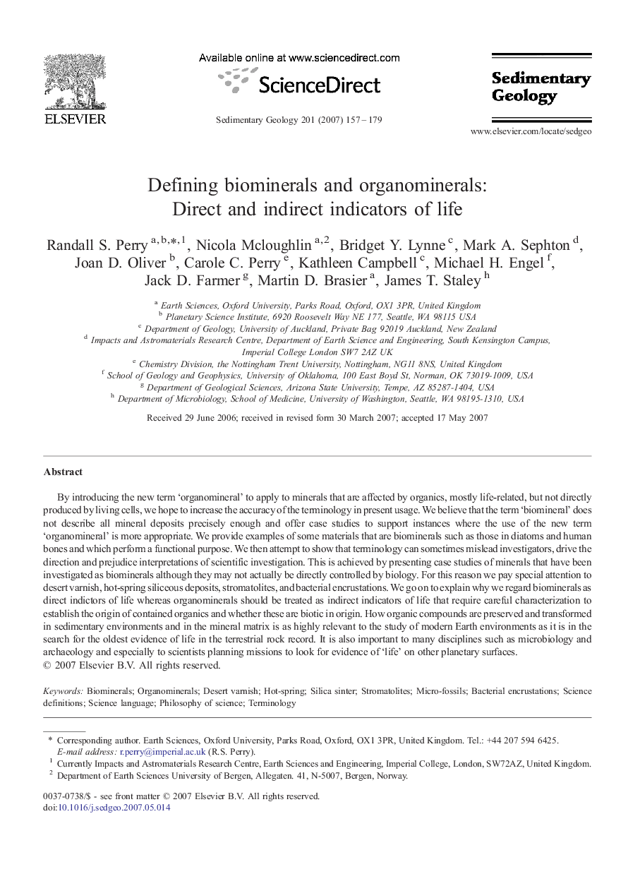 Defining biominerals and organominerals: Direct and indirect indicators of life