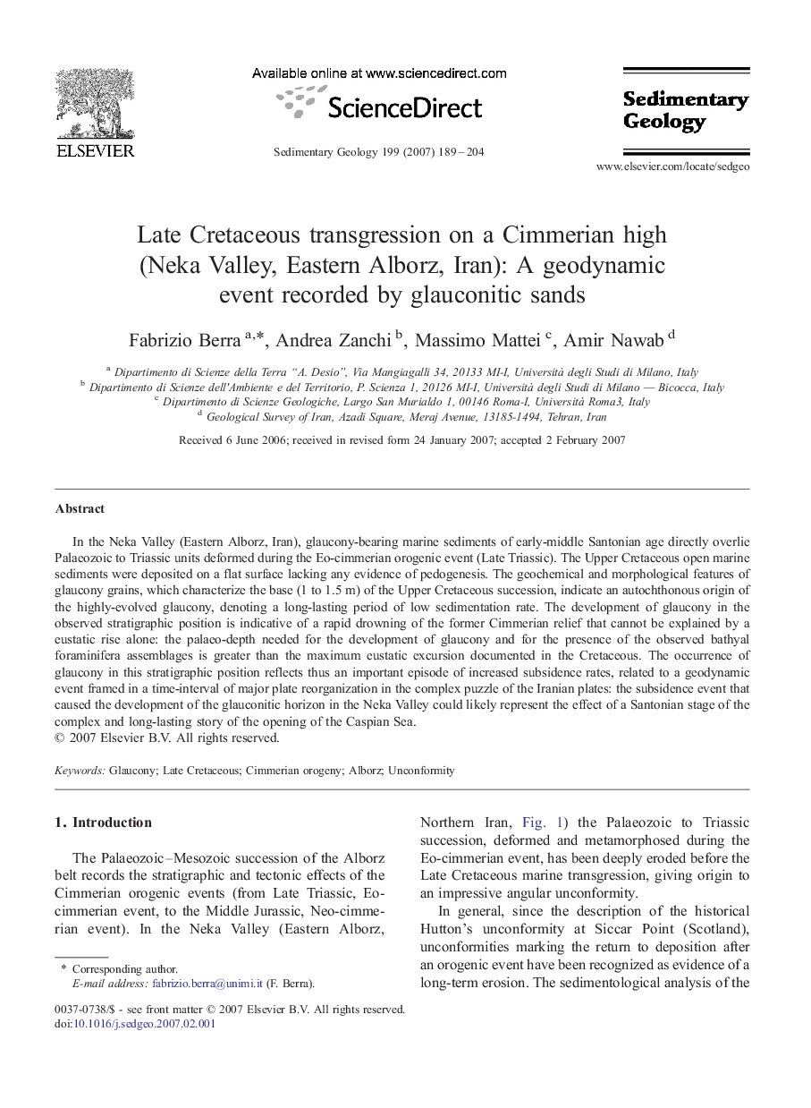 Late Cretaceous transgression on a Cimmerian high (Neka Valley, Eastern Alborz, Iran): A geodynamic event recorded by glauconitic sands