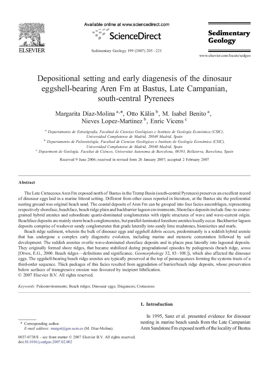 Depositional setting and early diagenesis of the dinosaur eggshell-bearing Aren Fm at Bastus, Late Campanian, south-central Pyrenees