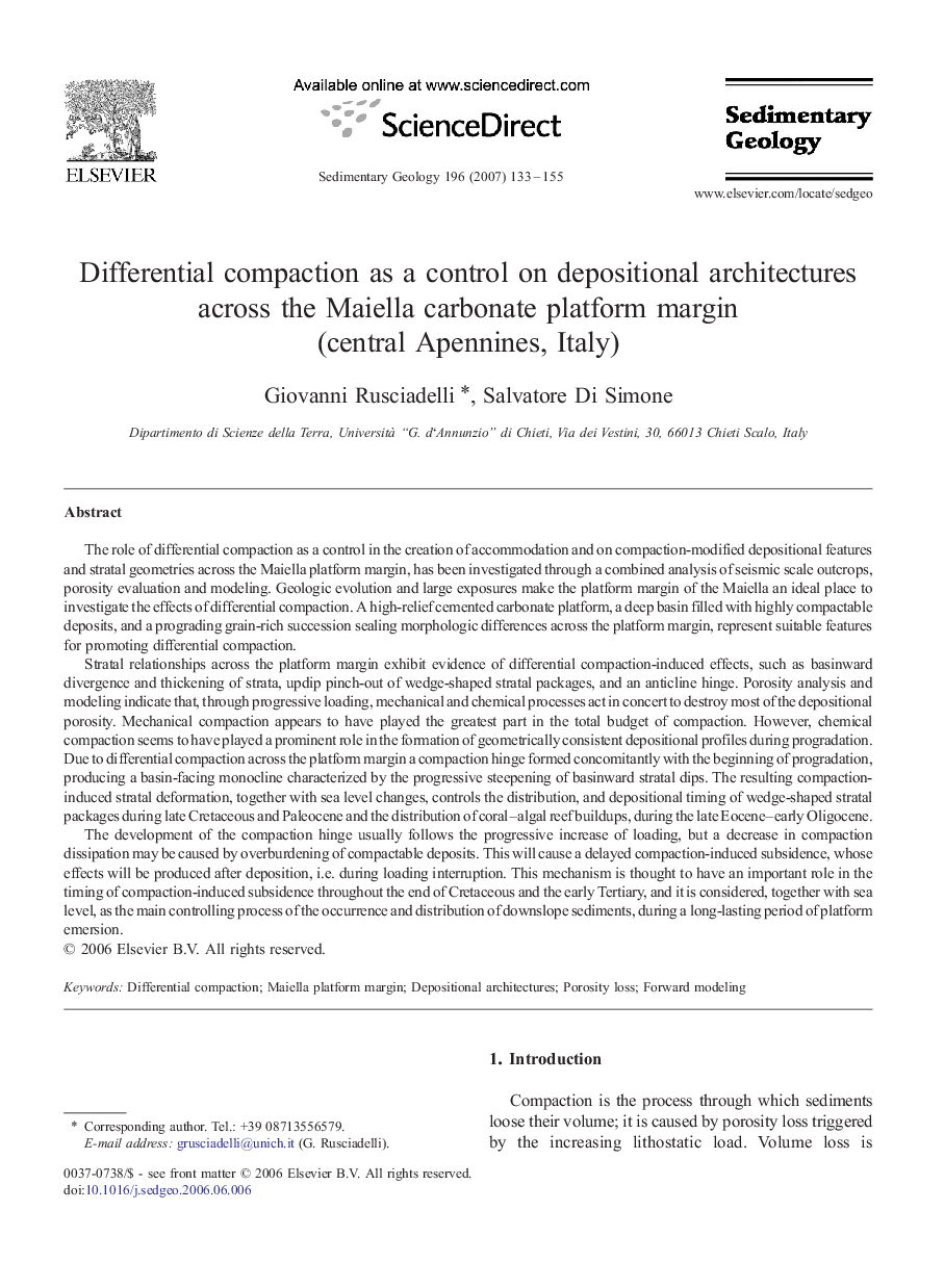 Differential compaction as a control on depositional architectures across the Maiella carbonate platform margin (central Apennines, Italy)