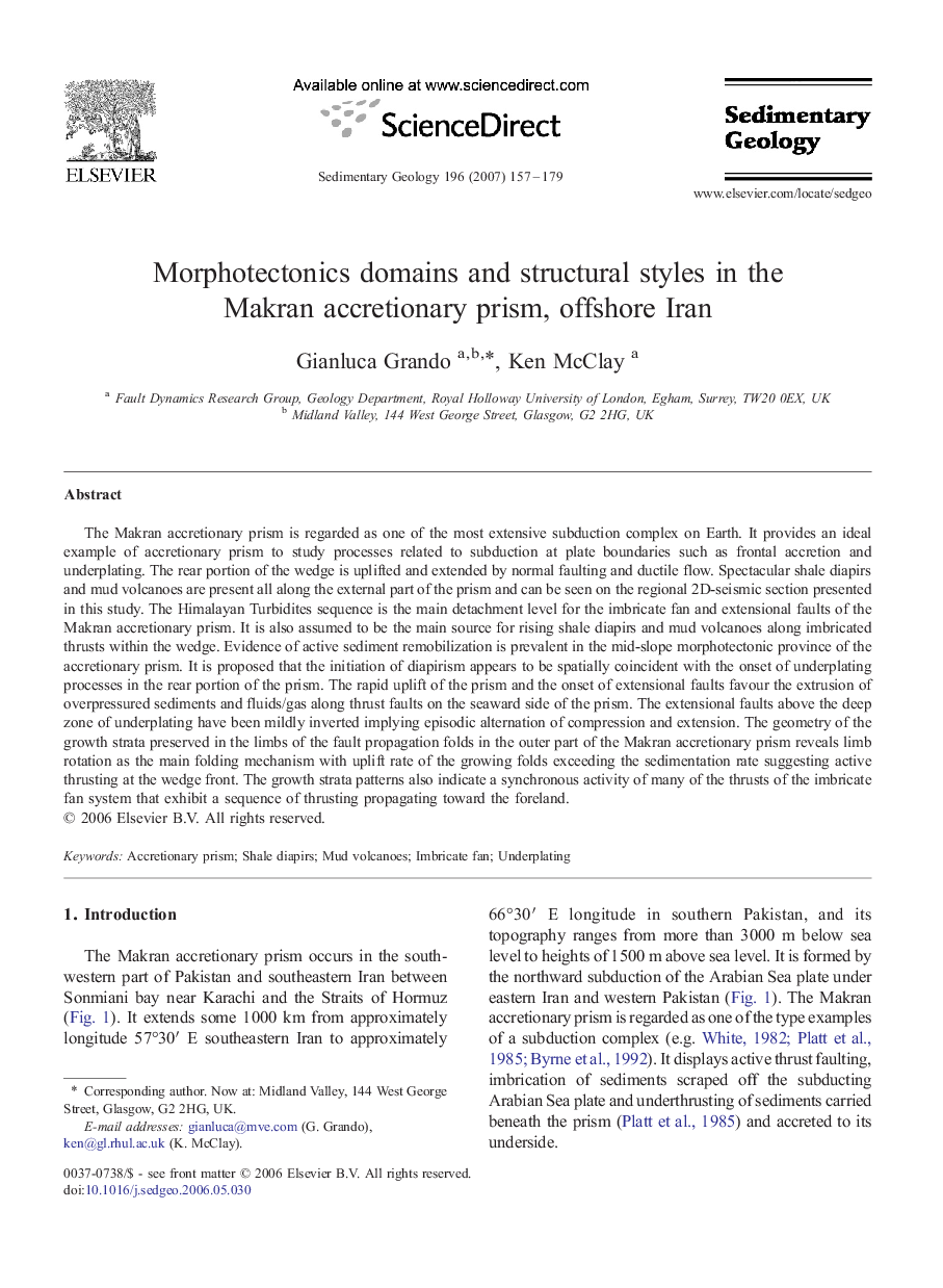 Morphotectonics domains and structural styles in the Makran accretionary prism, offshore Iran