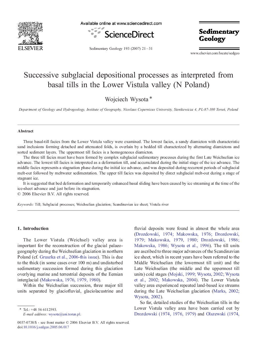 Successive subglacial depositional processes as interpreted from basal tills in the Lower Vistula valley (N Poland)