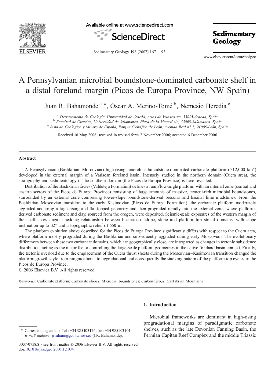 A Pennsylvanian microbial boundstone-dominated carbonate shelf in a distal foreland margin (Picos de Europa Province, NW Spain)