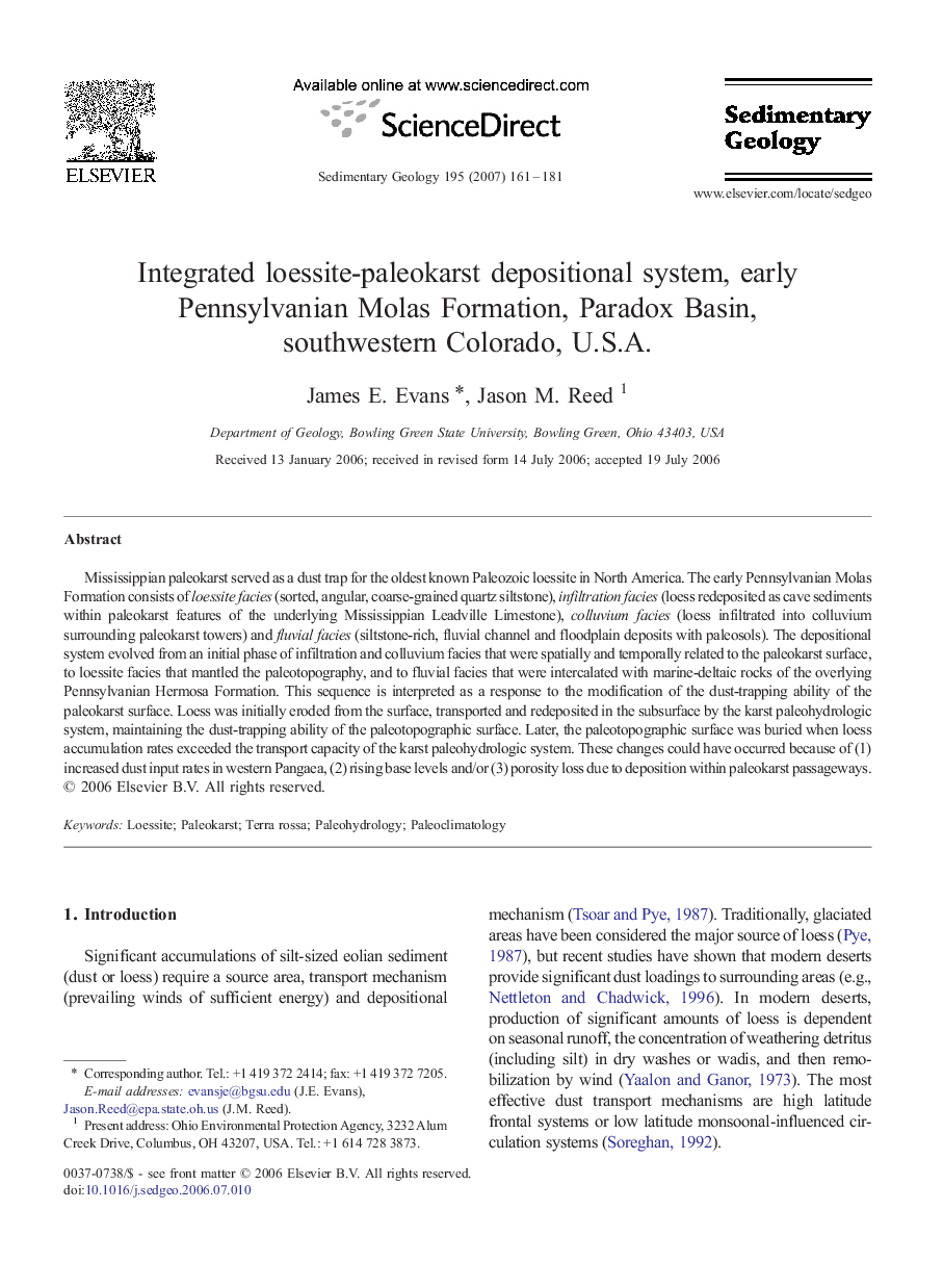 Integrated loessite-paleokarst depositional system, early Pennsylvanian Molas Formation, Paradox Basin, southwestern Colorado, U.S.A.