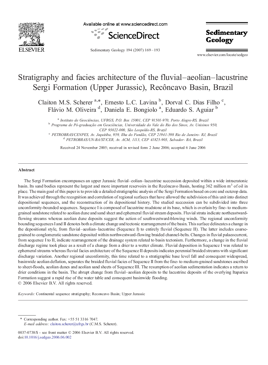 Stratigraphy and facies architecture of the fluvial–aeolian–lacustrine Sergi Formation (Upper Jurassic), Recôncavo Basin, Brazil