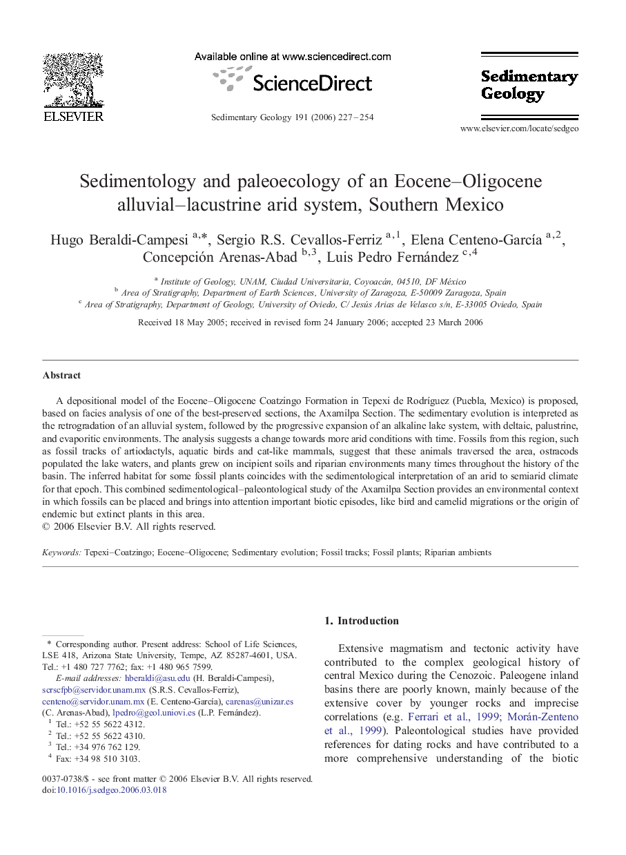 Sedimentology and paleoecology of an Eocene–Oligocene alluvial–lacustrine arid system, Southern Mexico