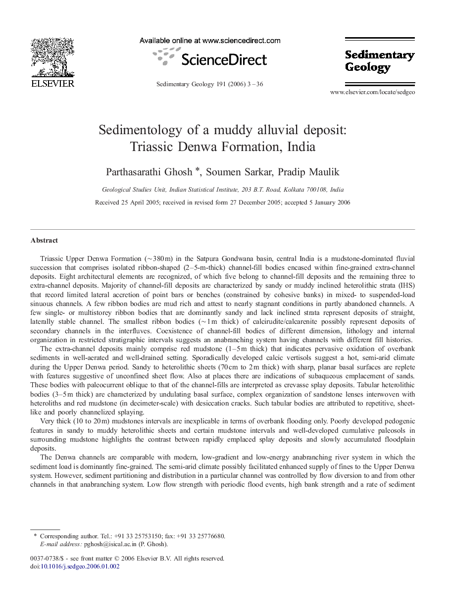 Sedimentology of a muddy alluvial deposit: Triassic Denwa Formation, India