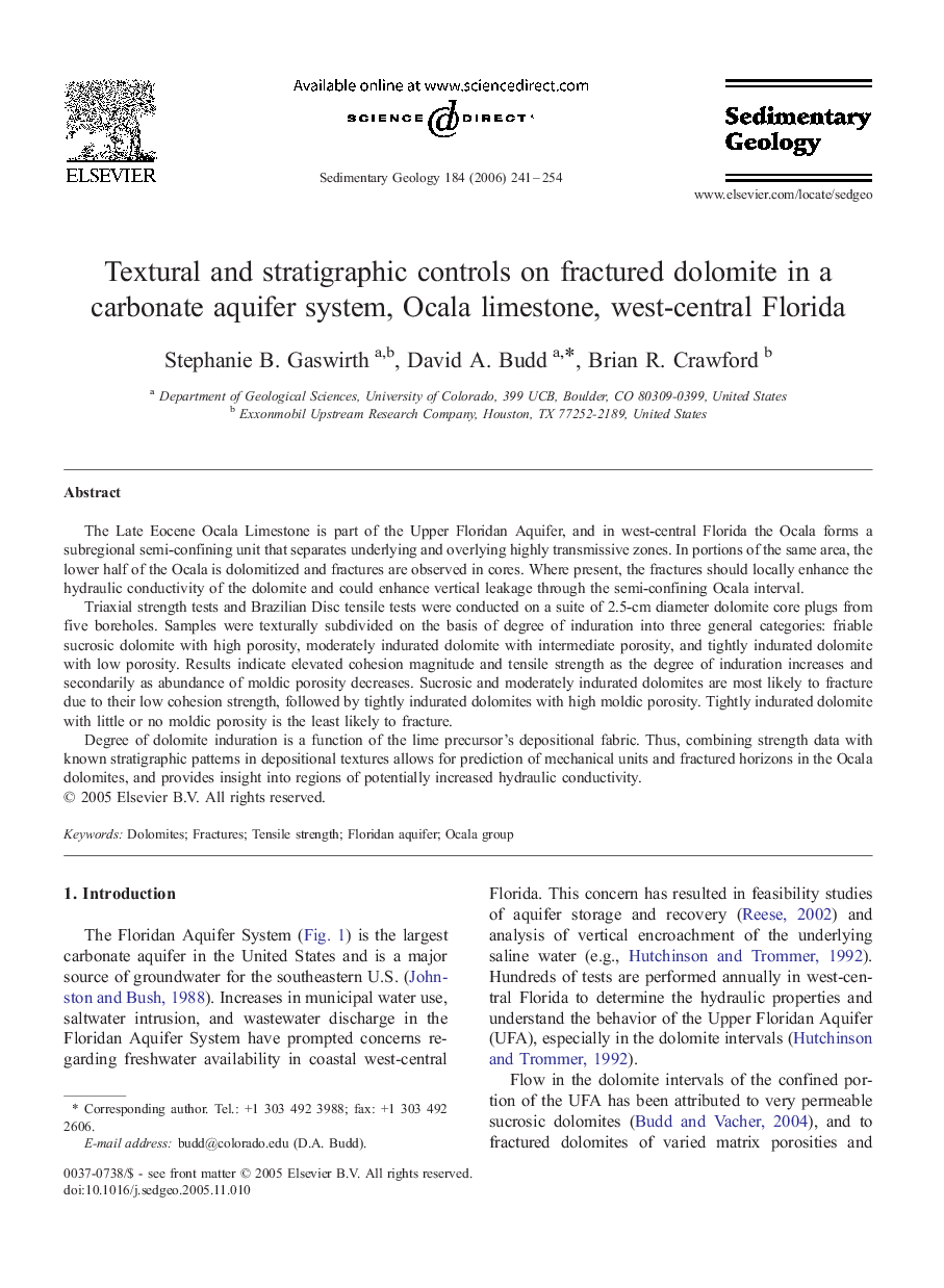 Textural and stratigraphic controls on fractured dolomite in a carbonate aquifer system, Ocala limestone, west-central Florida