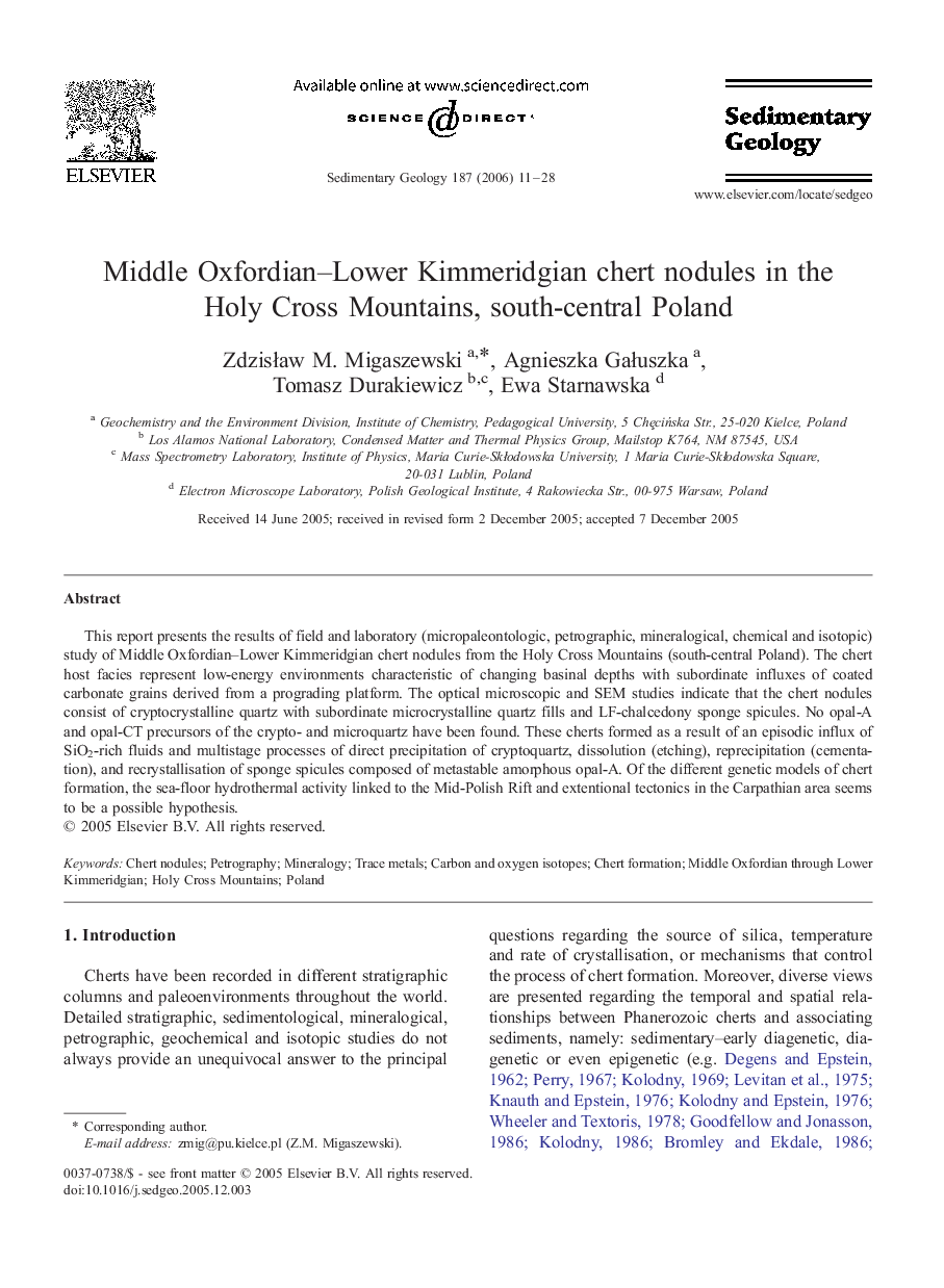 Middle Oxfordian–Lower Kimmeridgian chert nodules in the Holy Cross Mountains, south-central Poland