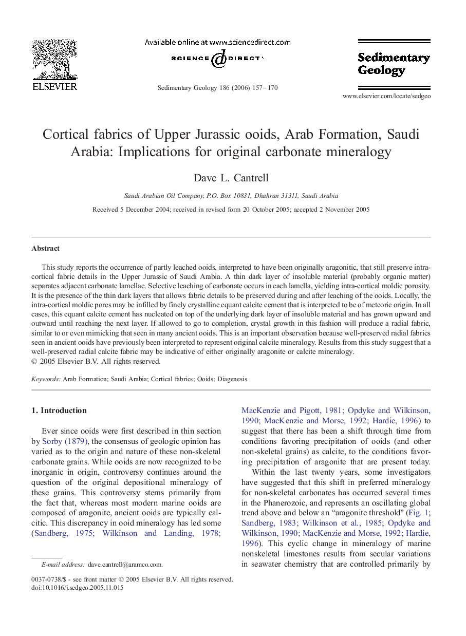 Cortical fabrics of Upper Jurassic ooids, Arab Formation, Saudi Arabia: Implications for original carbonate mineralogy