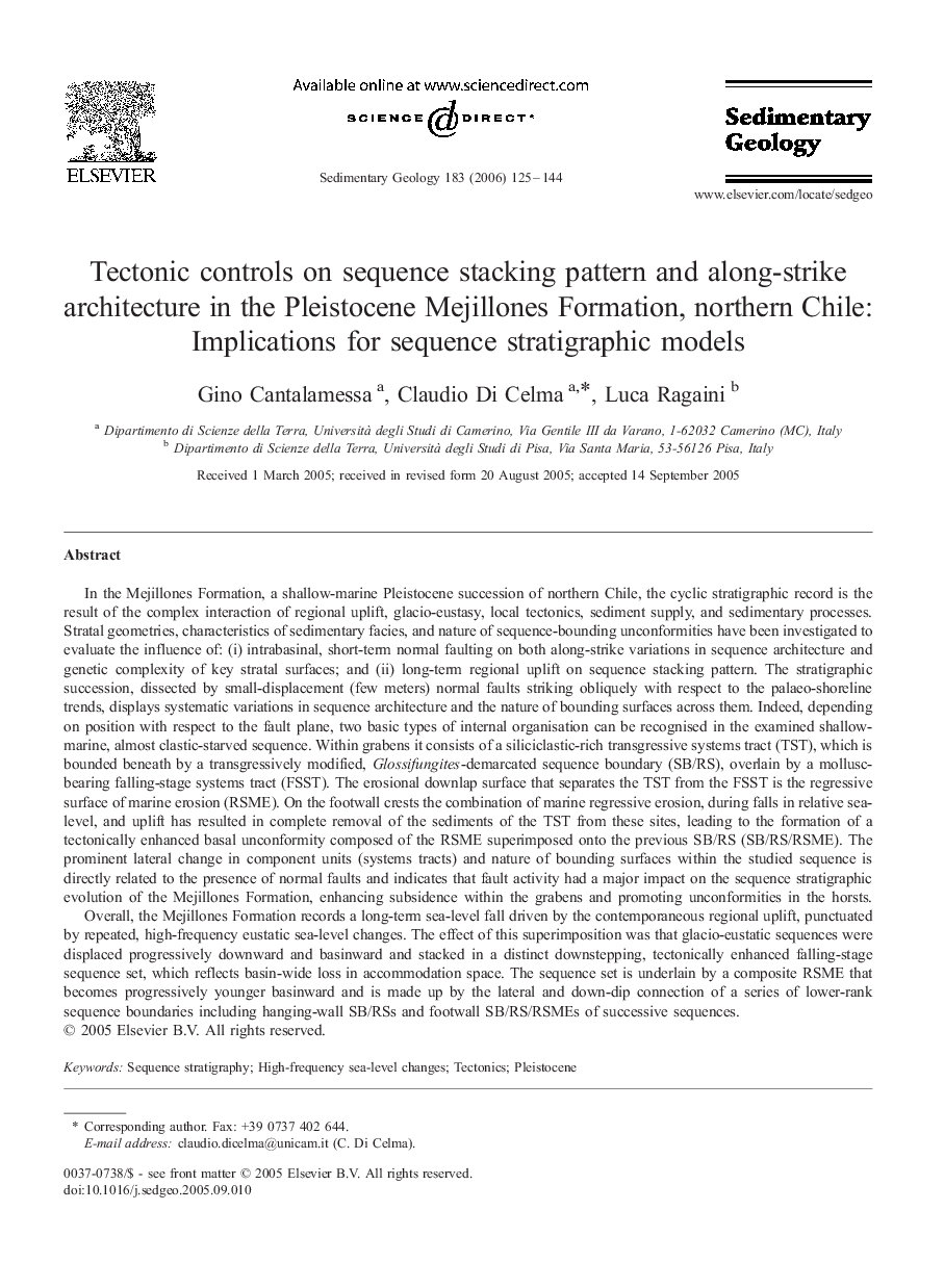 Tectonic controls on sequence stacking pattern and along-strike architecture in the Pleistocene Mejillones Formation, northern Chile: Implications for sequence stratigraphic models