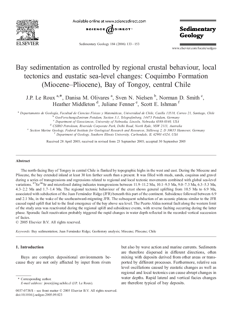 Bay sedimentation as controlled by regional crustal behaviour, local tectonics and eustatic sea-level changes: Coquimbo Formation (Miocene–Pliocene), Bay of Tongoy, central Chile