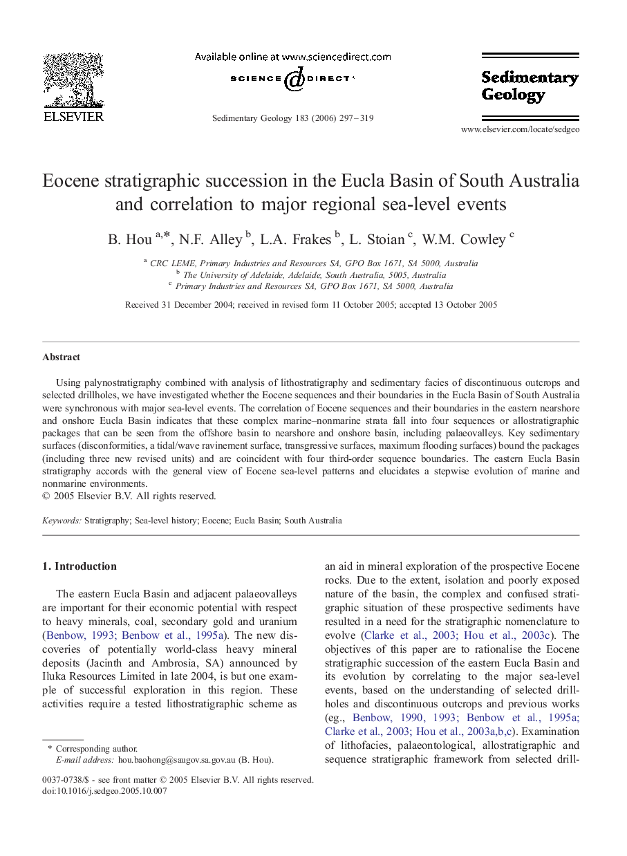 Eocene stratigraphic succession in the Eucla Basin of South Australia and correlation to major regional sea-level events