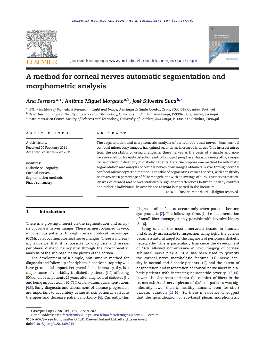 A method for corneal nerves automatic segmentation and morphometric analysis