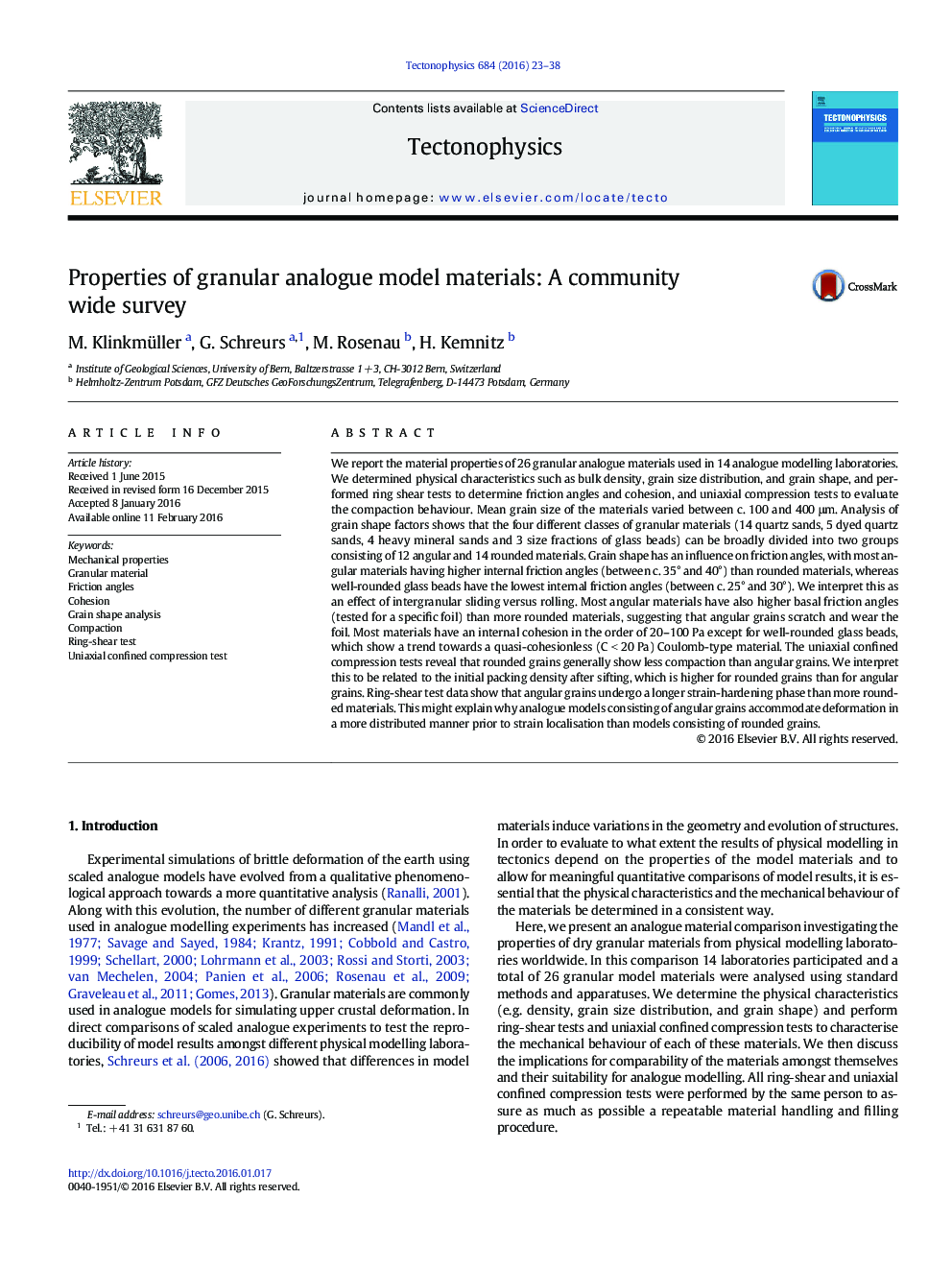 Properties of granular analogue model materials: A community wide survey