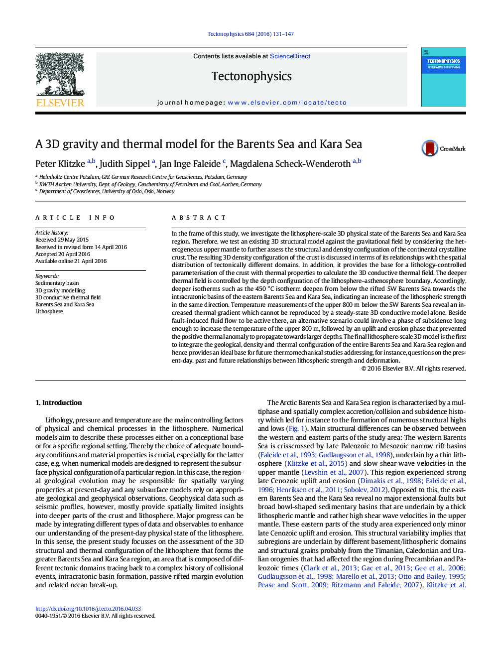 A 3D gravity and thermal model for the Barents Sea and Kara Sea