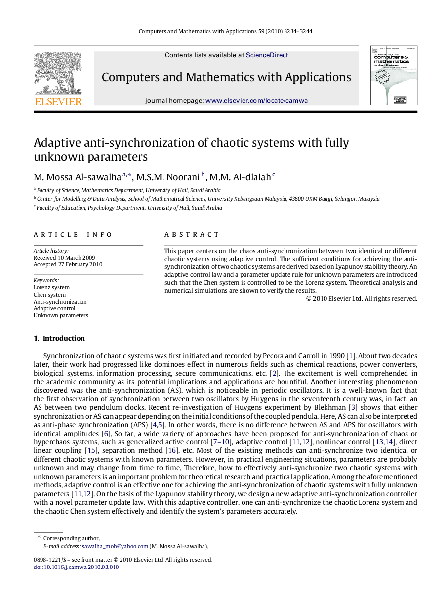 Adaptive anti-synchronization of chaotic systems with fully unknown parameters