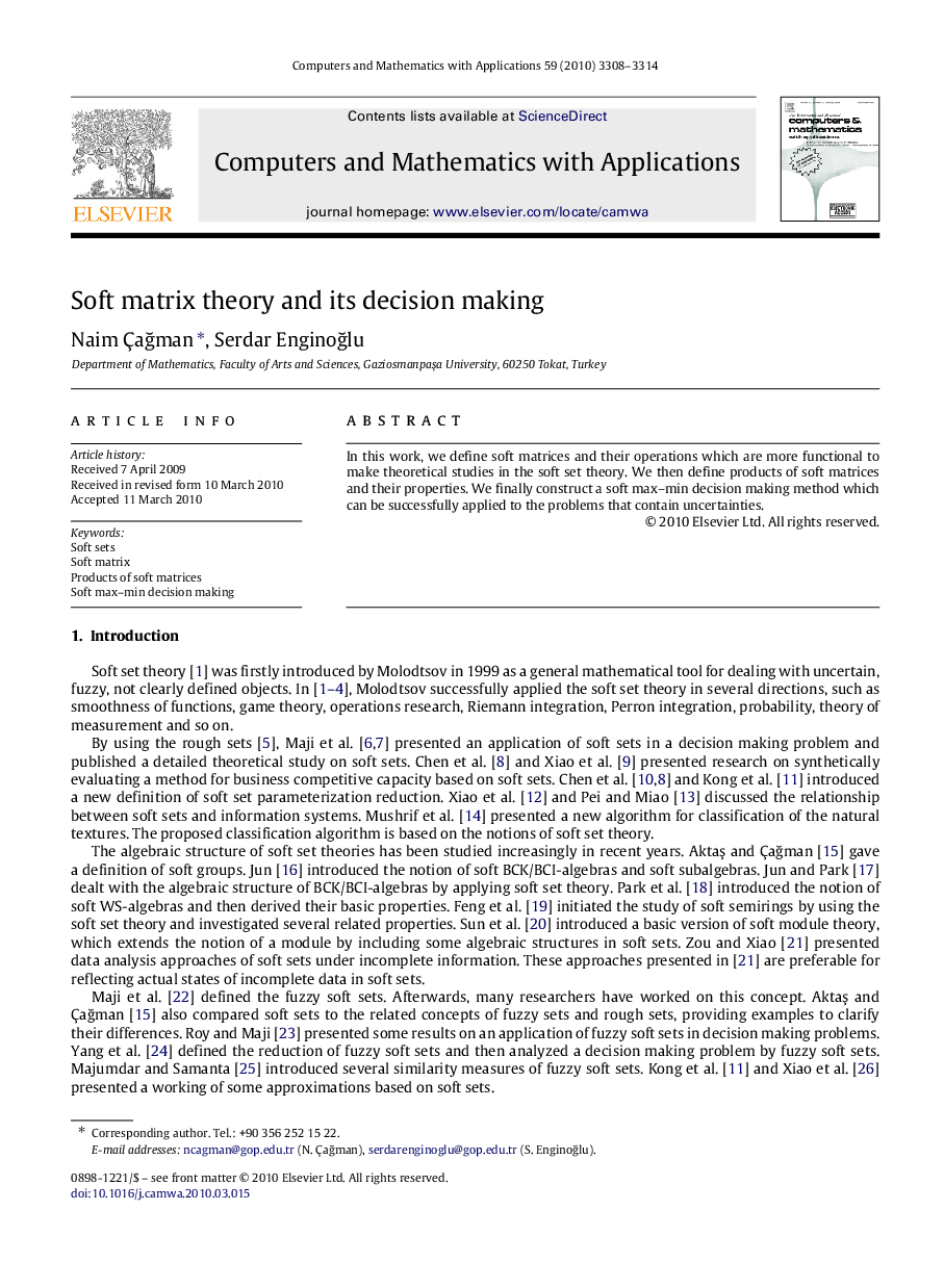 Soft matrix theory and its decision making