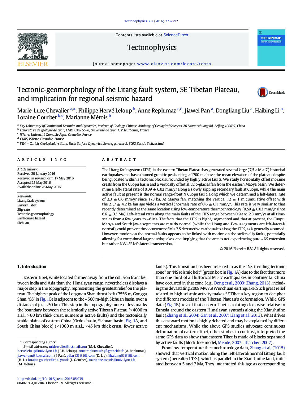 Tectonic-geomorphology of the Litang fault system, SE Tibetan Plateau, and implication for regional seismic hazard