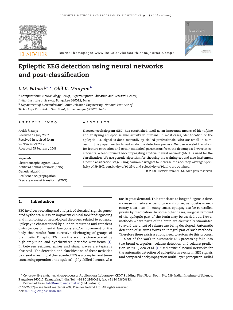 Epileptic EEG detection using neural networks and post-classification