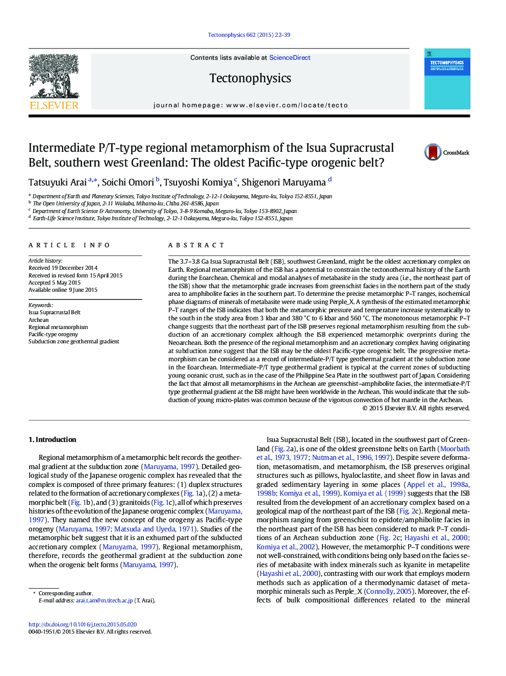 Intermediate P/T-type regional metamorphism of the Isua Supracrustal Belt, southern west Greenland: The oldest Pacific-type orogenic belt?